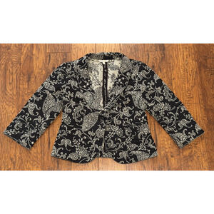 CAbi Embroidered Black/Cream Paisley Blazer Jacket 3/4 Sleeve - Women's Size 10